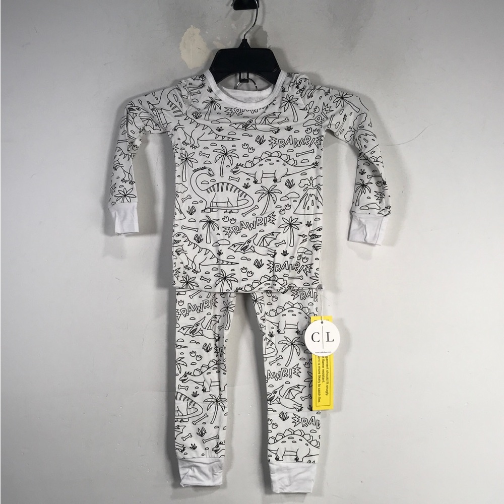 Caden Lane Colorable Two Piece Pajama Set, Boy's Size 4T - White/Black